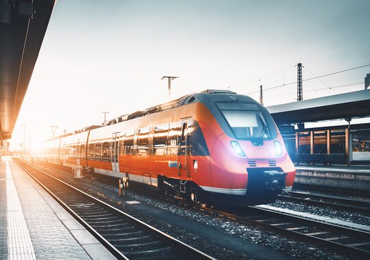 A train pulls into the station